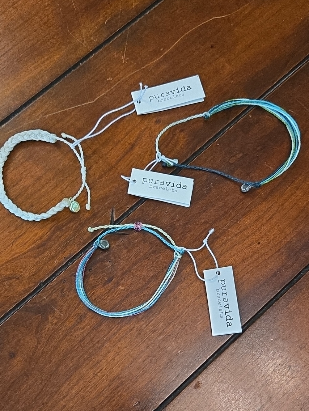 Pura Vida White, Light Blue & Teal Braided String Bracelets